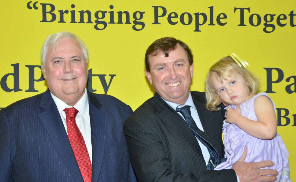 Clive Palmer and John Bjelke-Petersen at yesterday’s announcement at Kingaroy. Mr Bjelke-Petersen unsuccessfully contested the State seat of Nanango for the Nationals twice, losing both times to independent Dorothy Pratt. Clive Palmer and John Bjelke-Petersen at yesterday’s announcement at Kingaroy. Mr Bjelke-Petersen unsuccessfully contested the State seat of Nanango for the Nationals twice, losing both times to independent Dorothy Pratt.